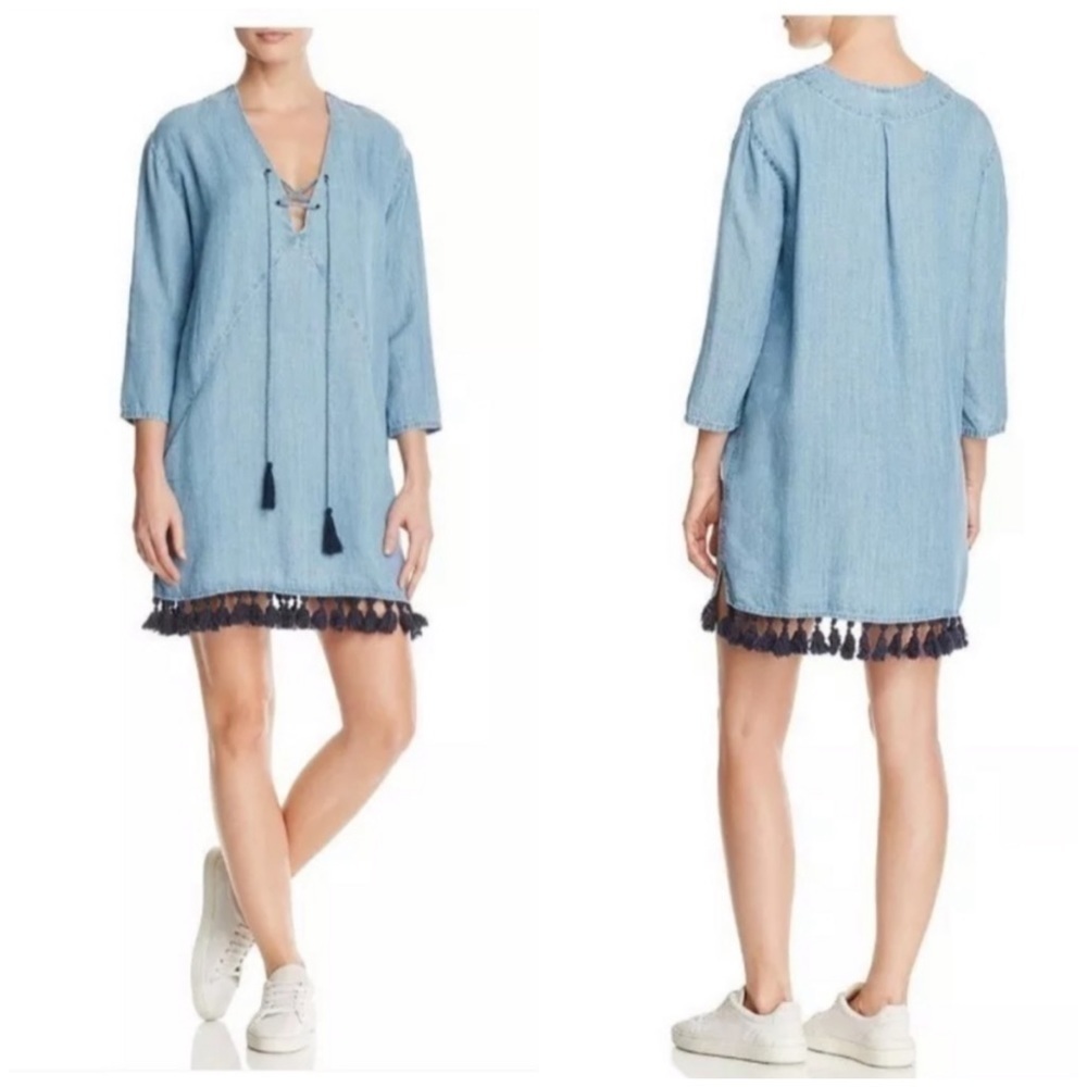 Rails Women's Alicia Denim Chambray Tassel Blue Shift Dress Linen Size Medium